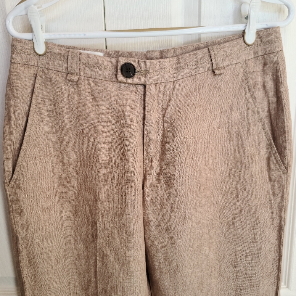 Elegant Beige Straight Leg Linen  Pants
